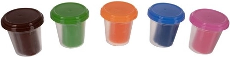 5 colors of modeling compound in cups