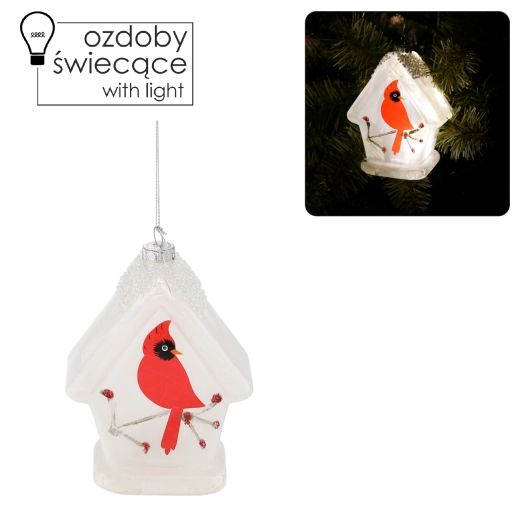 Steklena božična dekoracija z LED – ptiček v krmilnici
