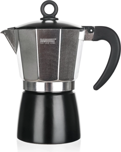 Kavni aparat NOIRA 3 skodelice – aluminijasti moki kavni aparat, črn