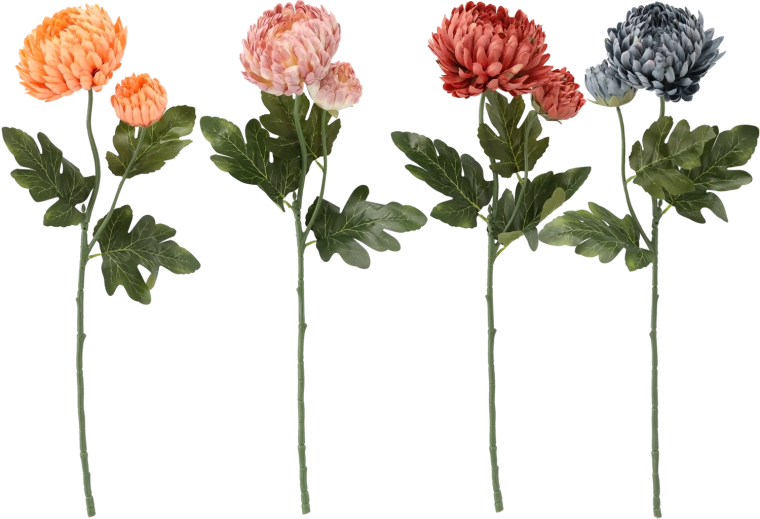 Umetna vejica krizanteme z dvema cvetovoma 64 cm (mešanica barv)