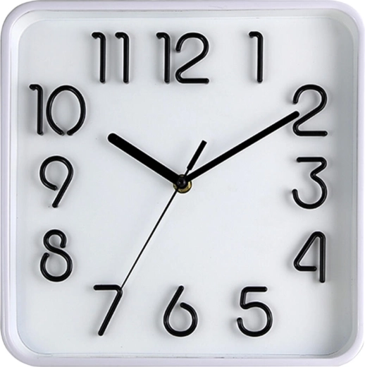 Stenska ura 25,3 × 25,3 cm z 3D številčnico – bel okvir