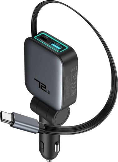 Avtomobilski polnilnik Renew Force 3v1 72 W z izvlečnim kablom USB-C