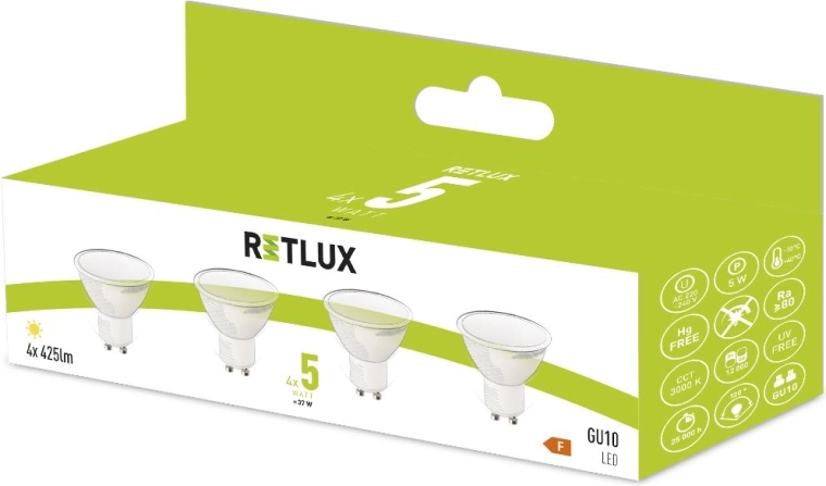 Retlux GU10 LED Bulb 5 W Warm White - 4 pcs