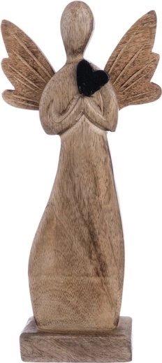 Lesena dekoracija angel s črnim srcem 32 cm