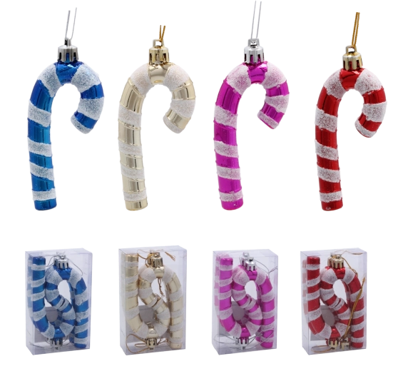 Set 4 božičnih okraskov sladkorna palica 9 cm