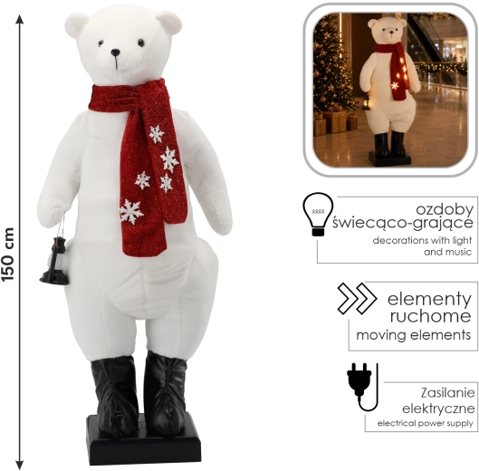 Christmas Polar Bear Decoration 150 cm with LED Lighting, Melody and Movement
