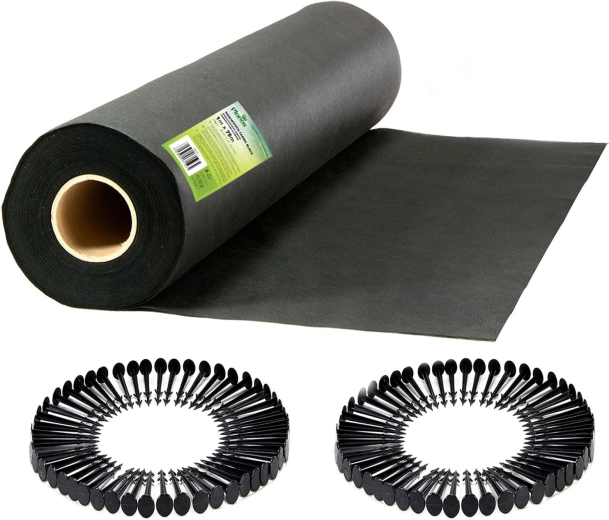 Vrtna netkana tkanina 1 × 75 m s 50 količki – črna