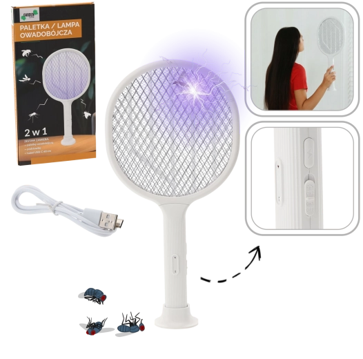 Električni lopar za insekte 2v1 z UV diodo in USB polnjenjem