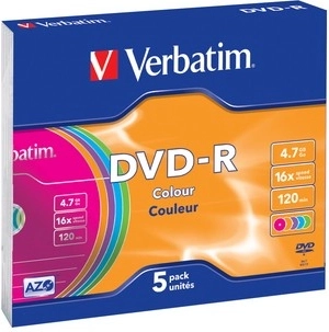 Verbatim DVD-R Colour 4,7 GB 16× v tankem ovitku - 5 kosov
