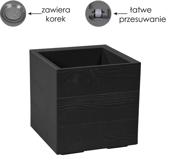 Lonec za rože Lamela KARO z betonskim videzom 30 × 30 × 30 cm, črn