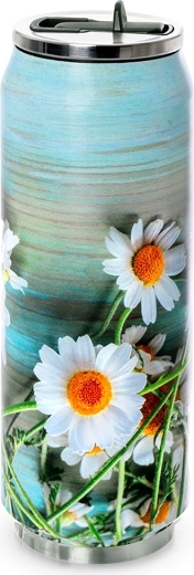 Termo lonček v obliki pločevinke s cvetovi 500 ml