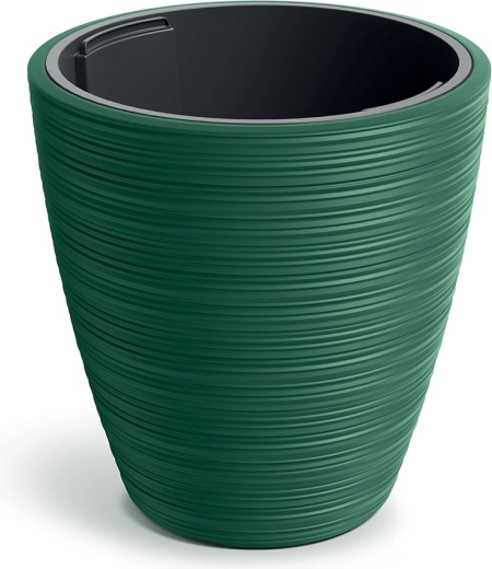 Plastic Flower Pot Vena Round 39 cm dark green with insert