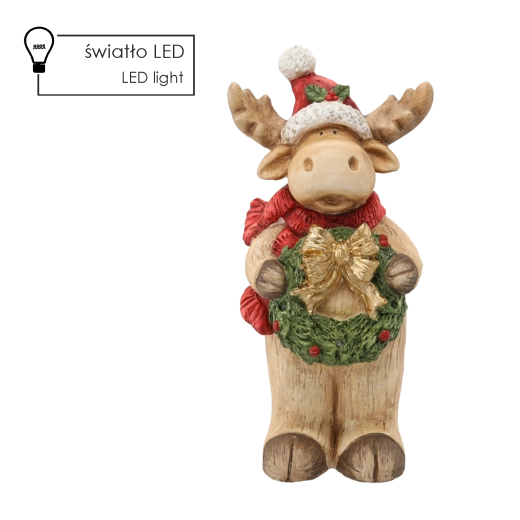 Božična figurica jelen z vencem in LED osvetlitvijo 26 × 22 × 55 cm