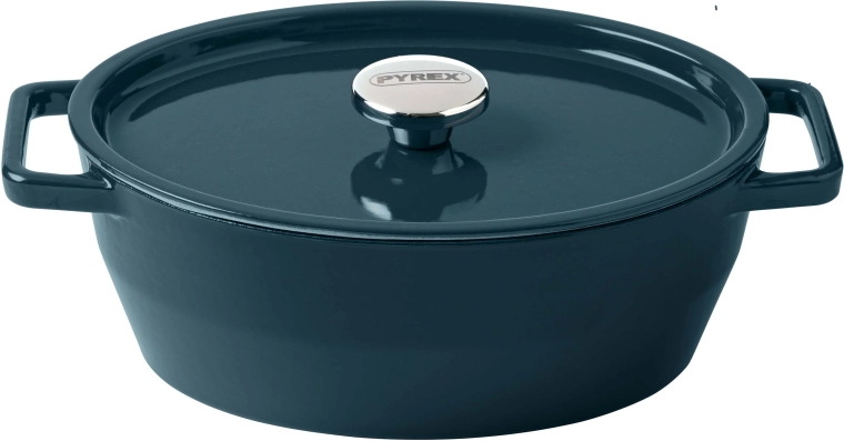 Litoželezni lonec Pyrex s pokrovom 29 cm, 4 l, temno zelen