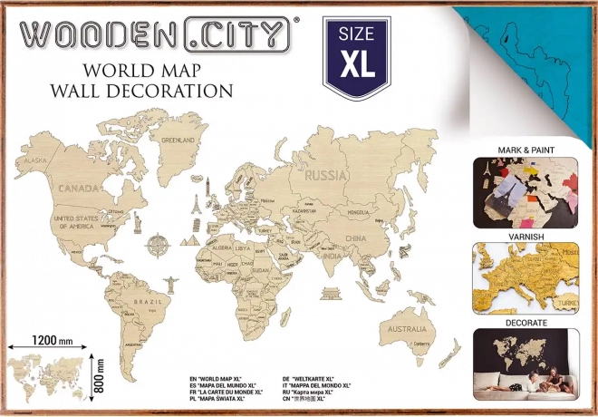 WOODEN CITY leseni 3D zemljevid sveta za steno XL – Modra