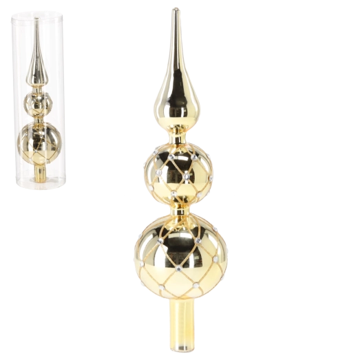 Zlata steklena konica za božično drevo 30 cm