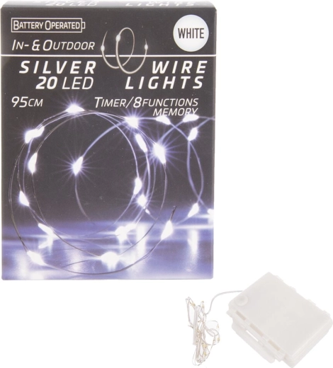 LED svetlobna veriga na žički s časovnikom, 20 LED, bela