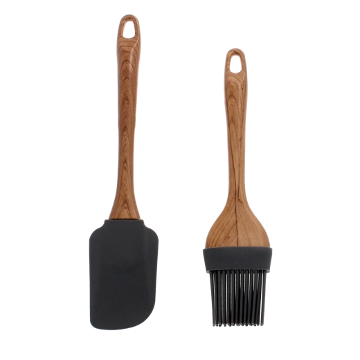 Dvoddelni komplet kuhinjskih pripomočkov s silikonom in lesenimi ročaji