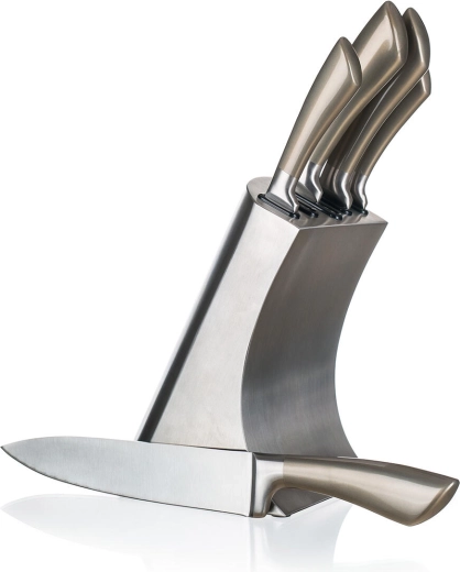 Set kuhinjskih nožev METALLIC Platinum iz nerjavnega jekla, 5 kosov s stojalom