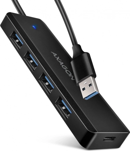 AXAGON HUE-C1A potovalni 4‑vratni USB razdelilnik 5 Gb/s z napajanjem USB‑C