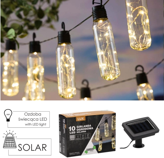 Solarna vrtna svetlobna girlanda 10 LED, topla bela, 3,8 m