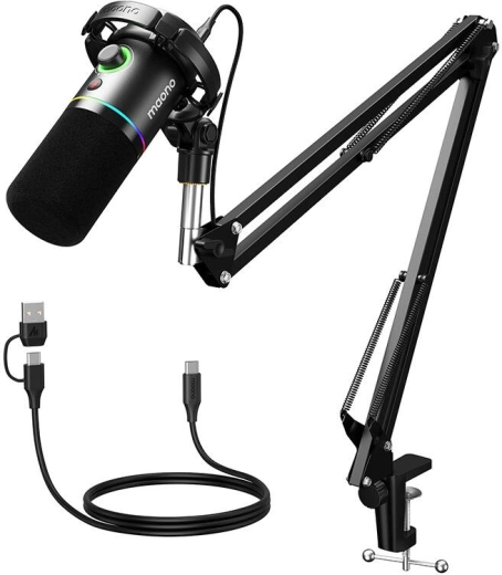 Dinamični USB/XLR mikrofon Maono PD200XS z RGB osvetlitvijo – črn