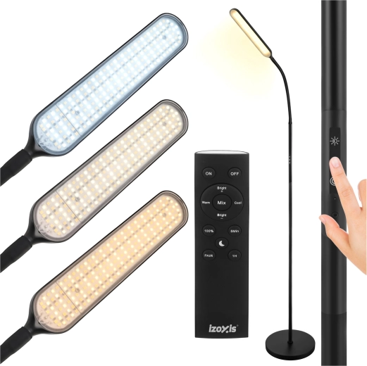 Samostoječa LED-svetilka Izoxis, 180 cm, črna z daljinskim upravljalnikom