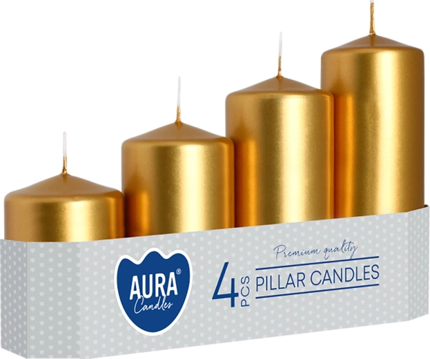 Adventne stopničaste sveče v kovinsko zlati barvi, sijoče – 4 kosi