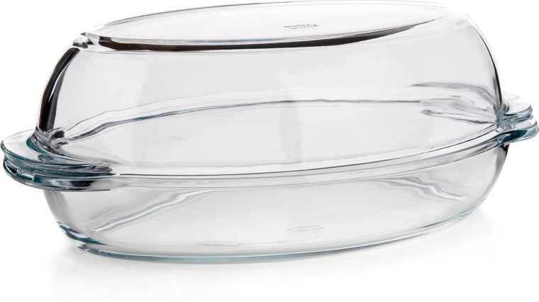 Steklen ovalen pekač s pokrovom 4,6 l (2,8 + 1,8 l), 34 × 19,6 cm
