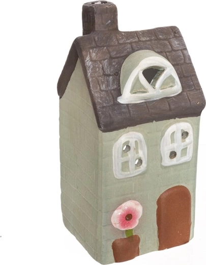 Keramični svečnik v obliki hišice zeleno-siv 16 cm
