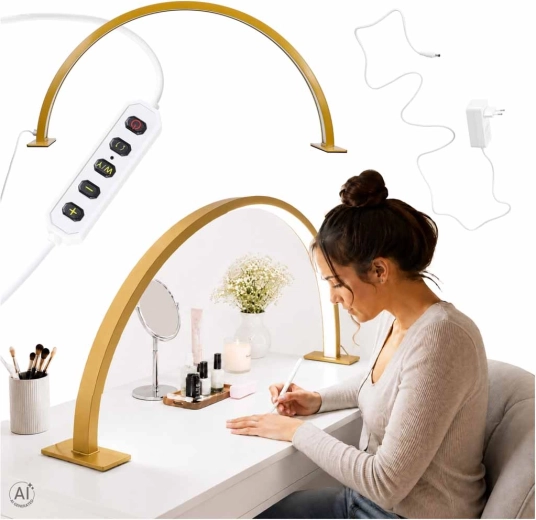 Gold shadowless LED cosmetic desk lamp, arch for manicure