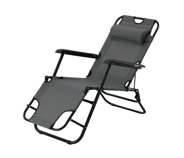 Zložljiv vrtni ležalnik z vzglavnikom, siv