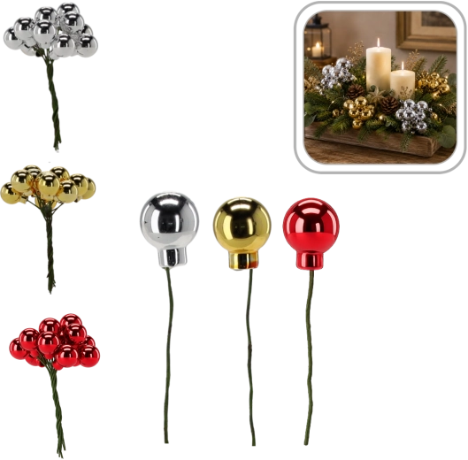 Set of Christmas ornaments on wire, assorted colors - 6 pcs