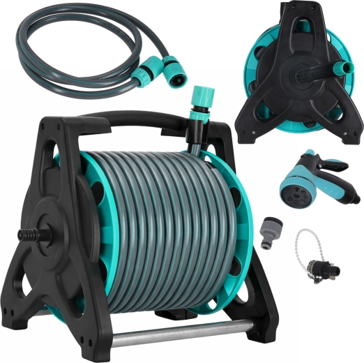 Vrtna cev na kolutu 30 m s stojalom in pršilnikom