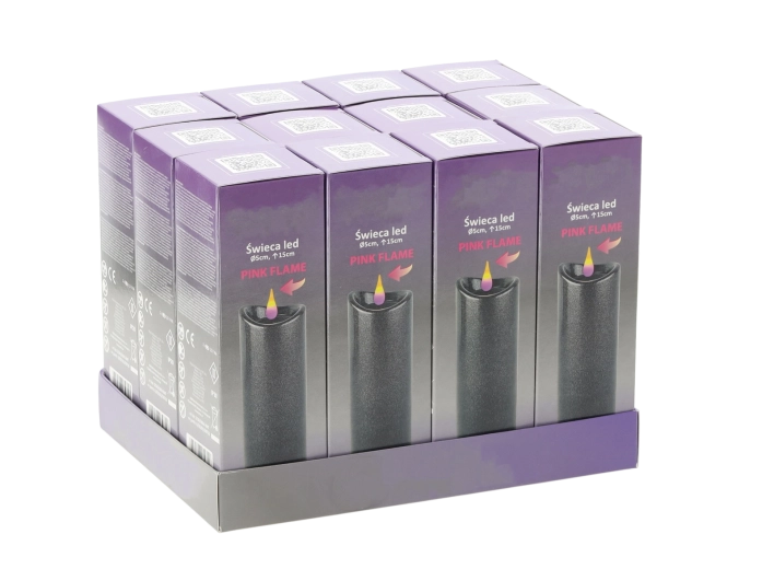 LED sveča granitna z rožnatim plamenom 5 × 15 cm, z baterijami