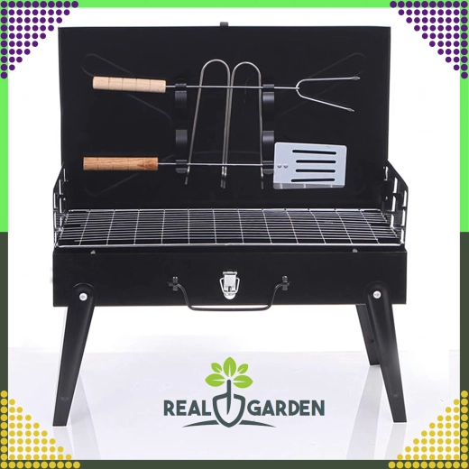 Zložljiv prenosni potovalni žar v kovčku z kompletom orodja