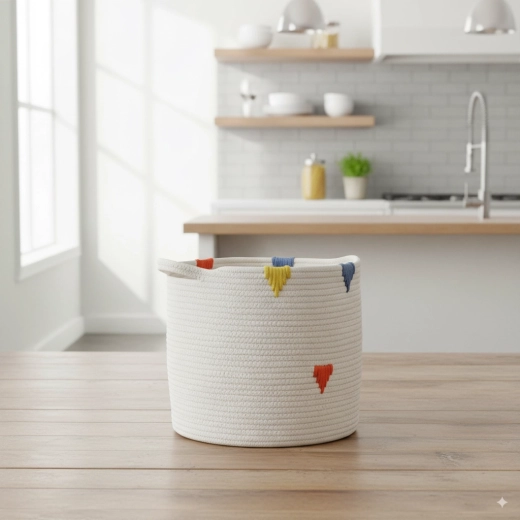 Tekstilna košara za perilo in igrače 32 × 29 cm, bela z barvnim vzorcem