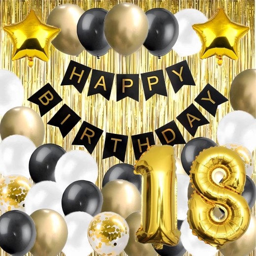 Komplet balonov za 18. rojstni dan črno-zlata XXL