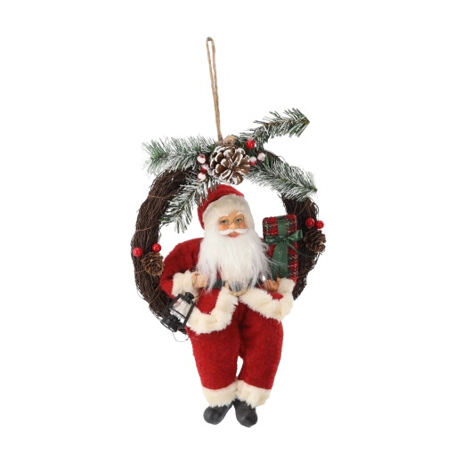 Christmas hanging decoration Santa in a wreath 30 cm - 1 piece