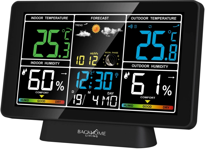 Digitalna meteostanica z RCC, omrežno-baterijska, črna 20 × 4 × 13,5 cm