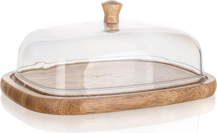 Maslenica z lesenim pladnjem in akrilnim pokrovom BRILLANTE 17,4 × 12,4 × 6,2 cm