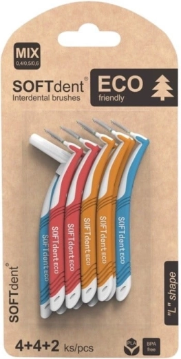 Softdent eco ukrivljene medzobne ščetke mix (4× XS, 4× S, 2× M)