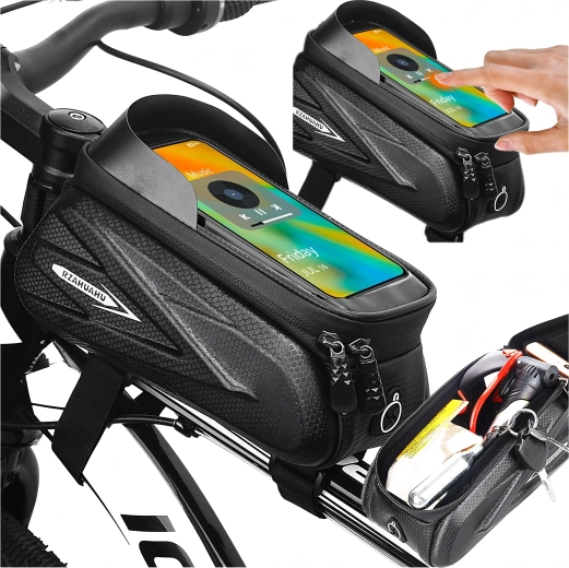 Vodoodporna okvirna kolesarska torbica z zaslonskim etuijem za telefon