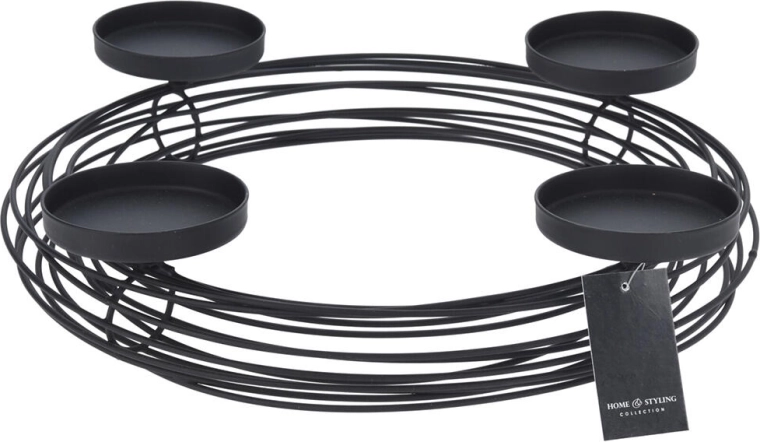 Kovinski žični svečnik za 4 sveče, okrogel, črn