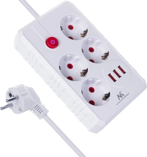 Maclean podaljšek z 4 vtičnicami in 3× USB, 3 m, bel - 1 kos
