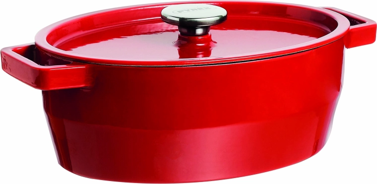 Litoželezni lonec s pokrovom Pyrex 4 l, 29 × 21 cm, rdeč