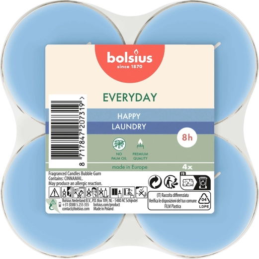 Maxi čajne svečke Happy Laundry, komplet 4 kosov