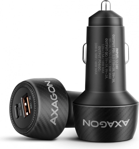Avtopolnilec AXAGON 48 W z USB‑C Power Delivery 3.0 in USB‑A Quick Charge 4+