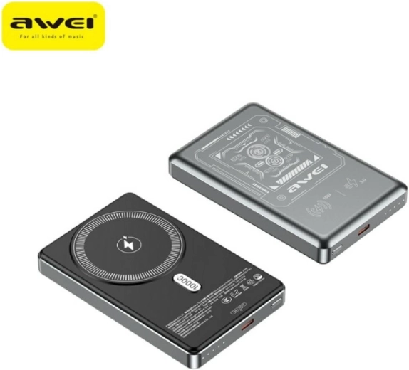 Awei MagSafe brezžična powerbanka 10 000 mAh siva