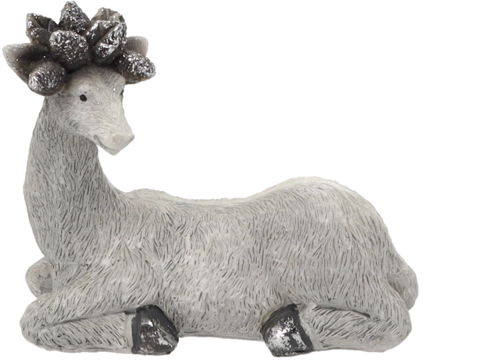 Siva ležeča figurica severnega jelena 17,5 × 8,5 × 15 cm